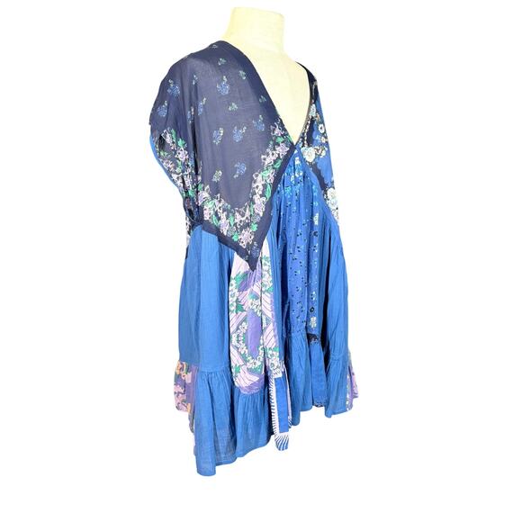 Free People Mended With Scarves Mini Dress S Boho Cottage Slouchy Oversized - Picture 4 of 12